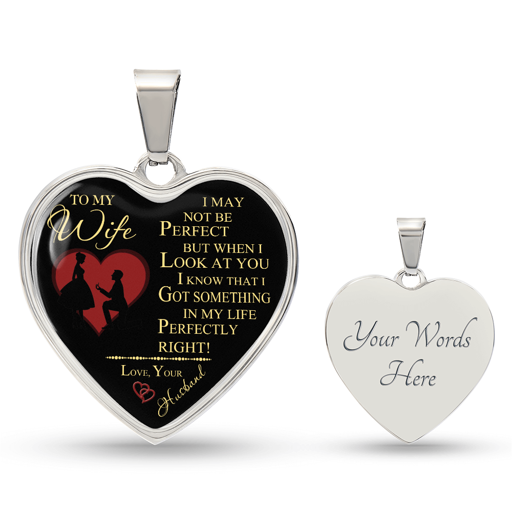 Wife And Husband - To My Wife Heart Necklace Silver, Gold Includes Gift Box!