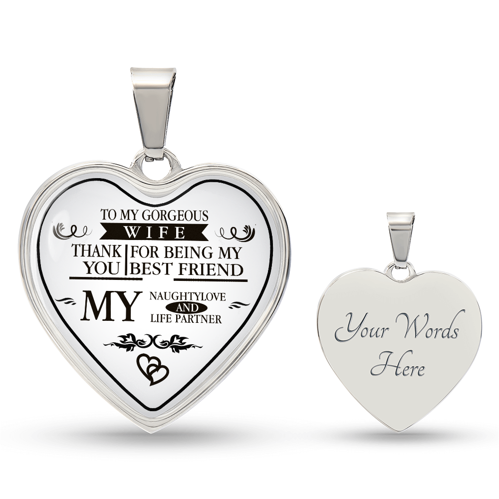 To My Gorgeous Wife And Husband Heart Necklace Luxury Silver, Gold Gift Box!