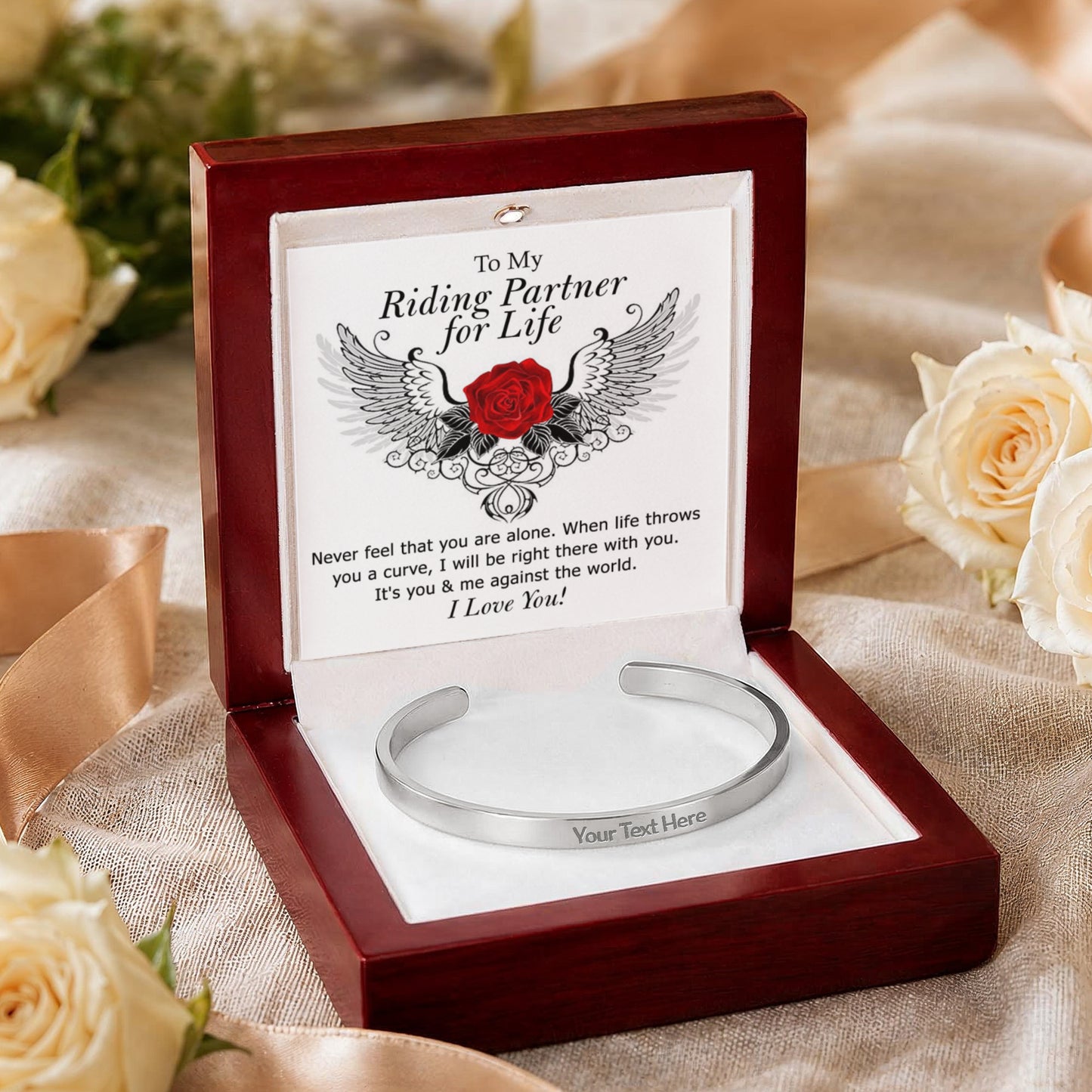 To My Riding Partner for Life Engraved Cuff Bracelet, Gift BraceletFor Girlfriend, Gift Bracelet To My Wife, Soulmate Gift Bracelet For Her Luxury Jewelry Bracelets Gift On Birthday, Xmas, Anniversary