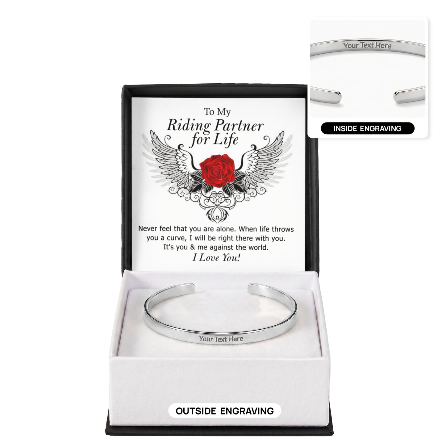 To My Riding Partner for Life Engraved Cuff Bracelet, Gift BraceletFor Girlfriend, Gift Bracelet To My Wife, Soulmate Gift Bracelet For Her Luxury Jewelry Bracelets Gift On Birthday, Xmas, Anniversary