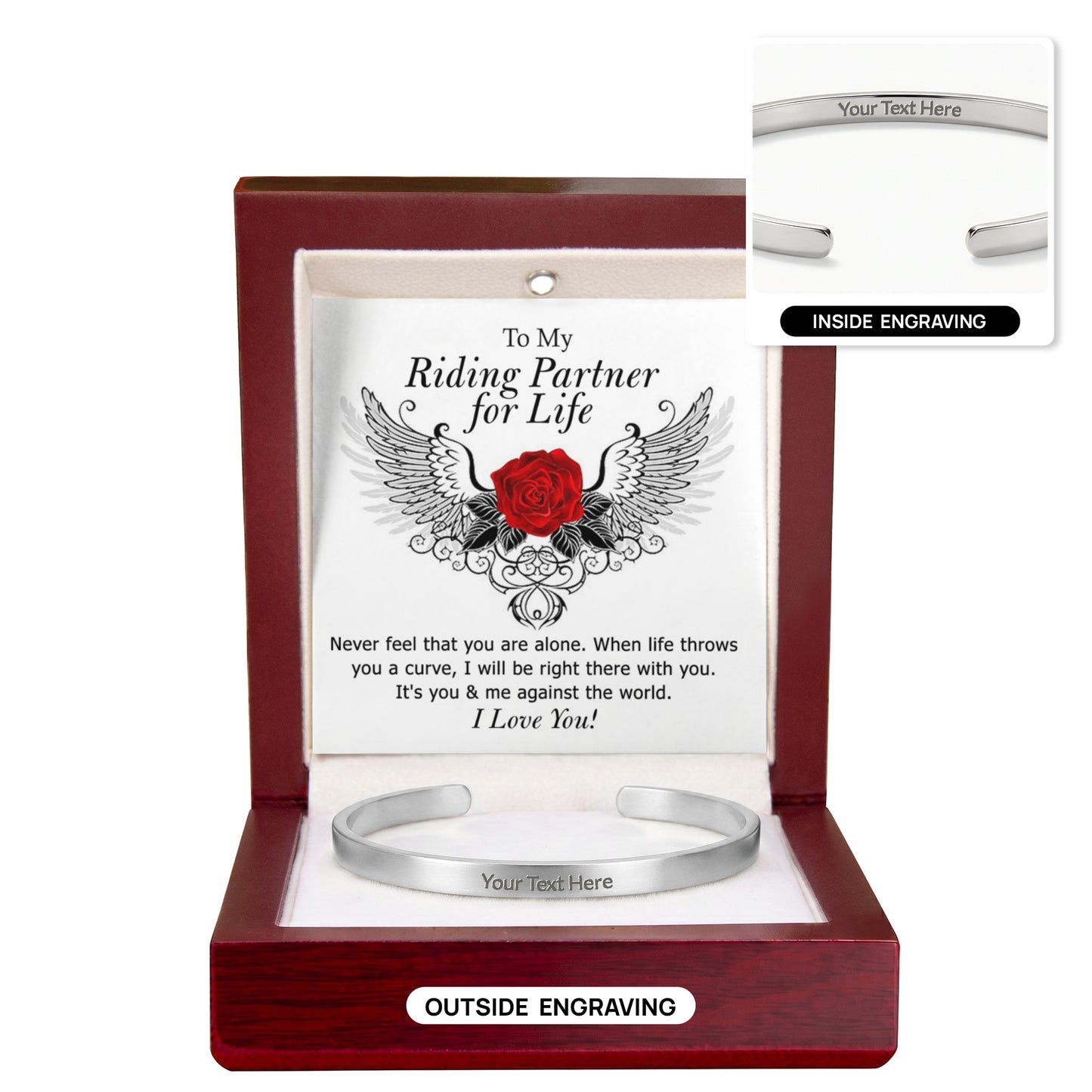 To My Riding Partner for Life Engraved Cuff Bracelet, Gift BraceletFor Girlfriend, Gift Bracelet To My Wife, Soulmate Gift Bracelet For Her Luxury Jewelry Bracelets Gift On Birthday, Xmas, Anniversary