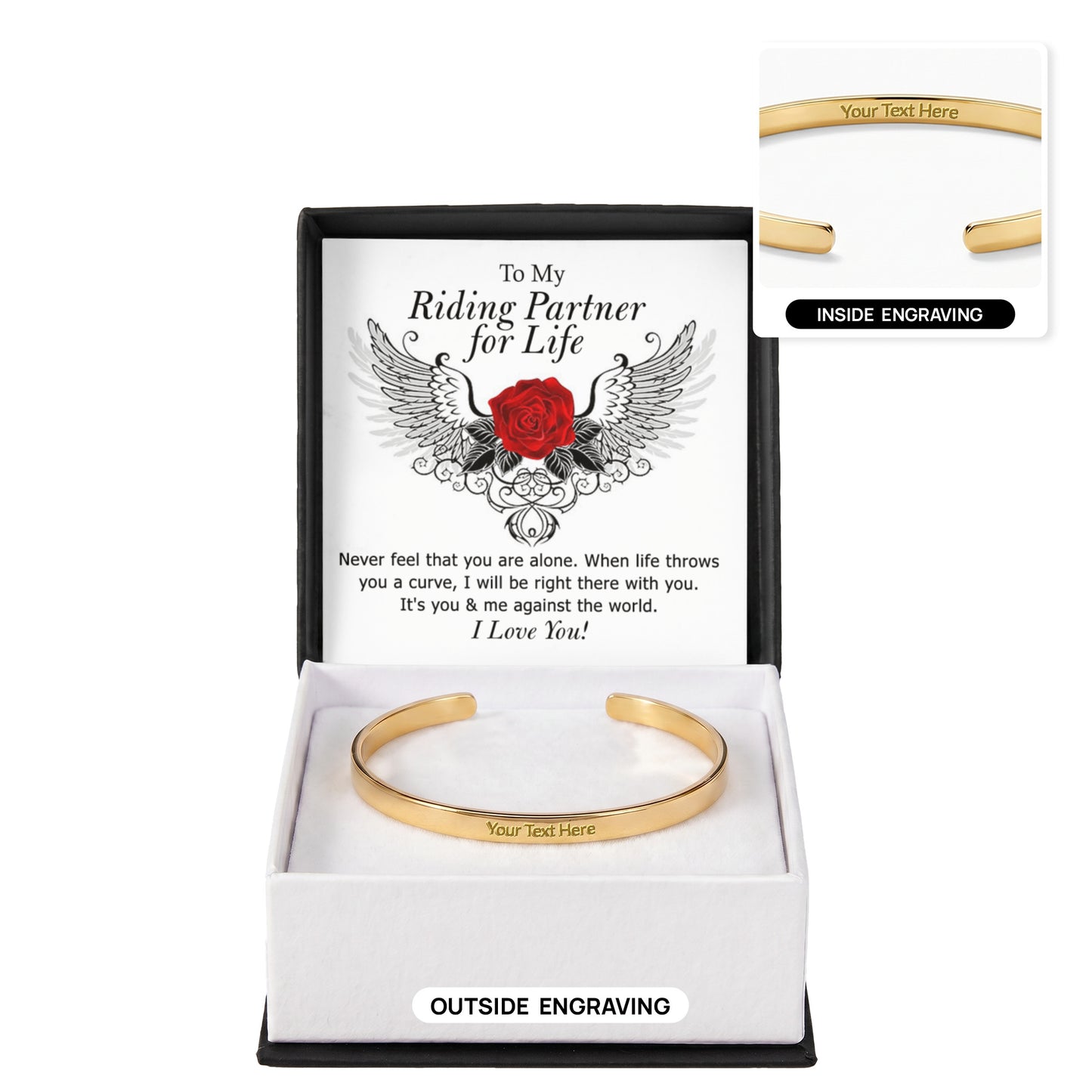 To My Riding Partner for Life Engraved Cuff Bracelet, Gift BraceletFor Girlfriend, Gift Bracelet To My Wife, Soulmate Gift Bracelet For Her Luxury Jewelry Bracelets Gift On Birthday, Xmas, Anniversary