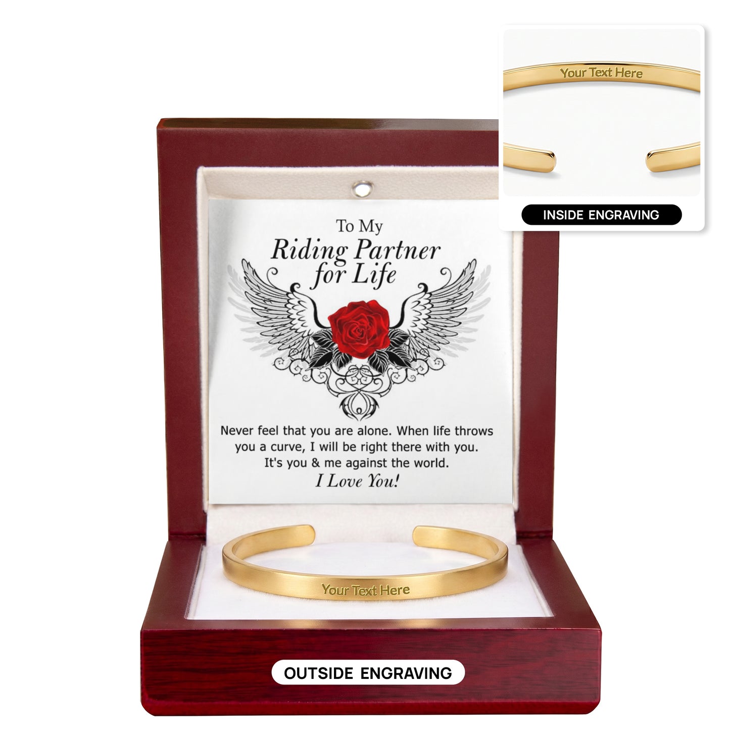 To My Riding Partner for Life Engraved Cuff Bracelet, Gift BraceletFor Girlfriend, Gift Bracelet To My Wife, Soulmate Gift Bracelet For Her Luxury Jewelry Bracelets Gift On Birthday, Xmas, Anniversary