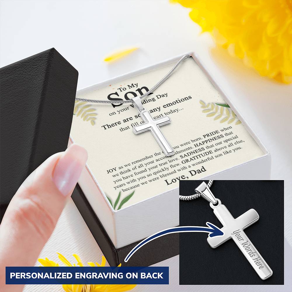 To My Son On His Wedding Day Cross Necklace from Dad, Gifts Cross Necklace for Son on Wedding Day from Dad, Father Gift Necklace To Son on Wedding Day, Necklace for Son, Jewelry Gift For Boys Men