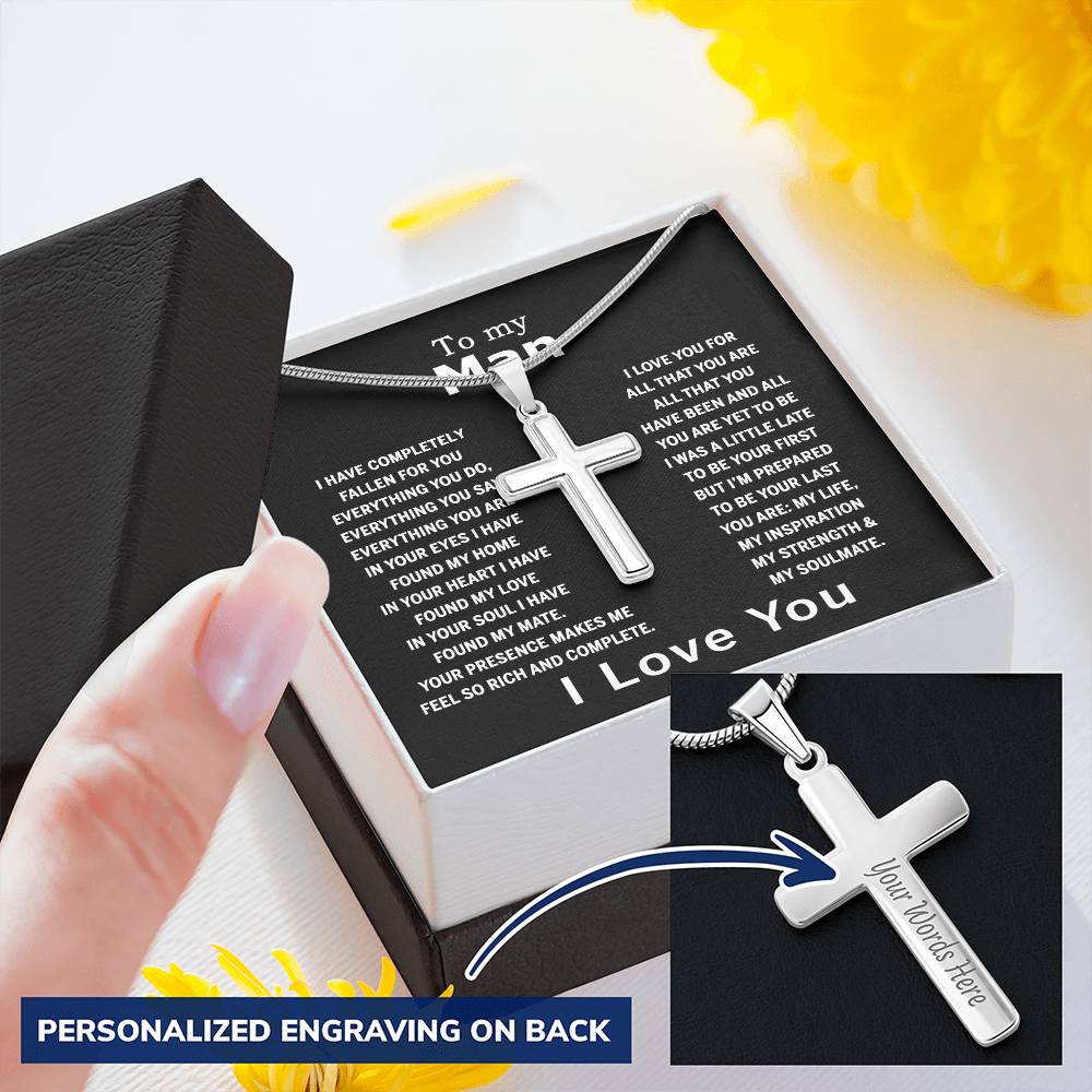 Cross Necklace Gift For Man, To My Man Cross Necklace From Women, Soulmate And Man Gift Necklace, Man And Soulmate Cross Necklace, Jewelry Gift For Men, Mans, Boyfriend Gift Necklace Gift For Him