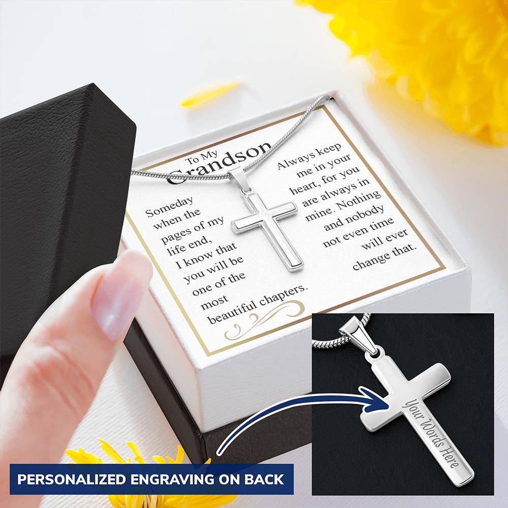 To My Grandson Cross Necklace Gift From Frandma Or Grandpa, Cross Pendant Gift For Grandson From Grandma, Birthday Gifts Necklace For Grandson, Jewelry For Men Cross Necklace Gift For Grandson Gift Personalized Cross Necklace