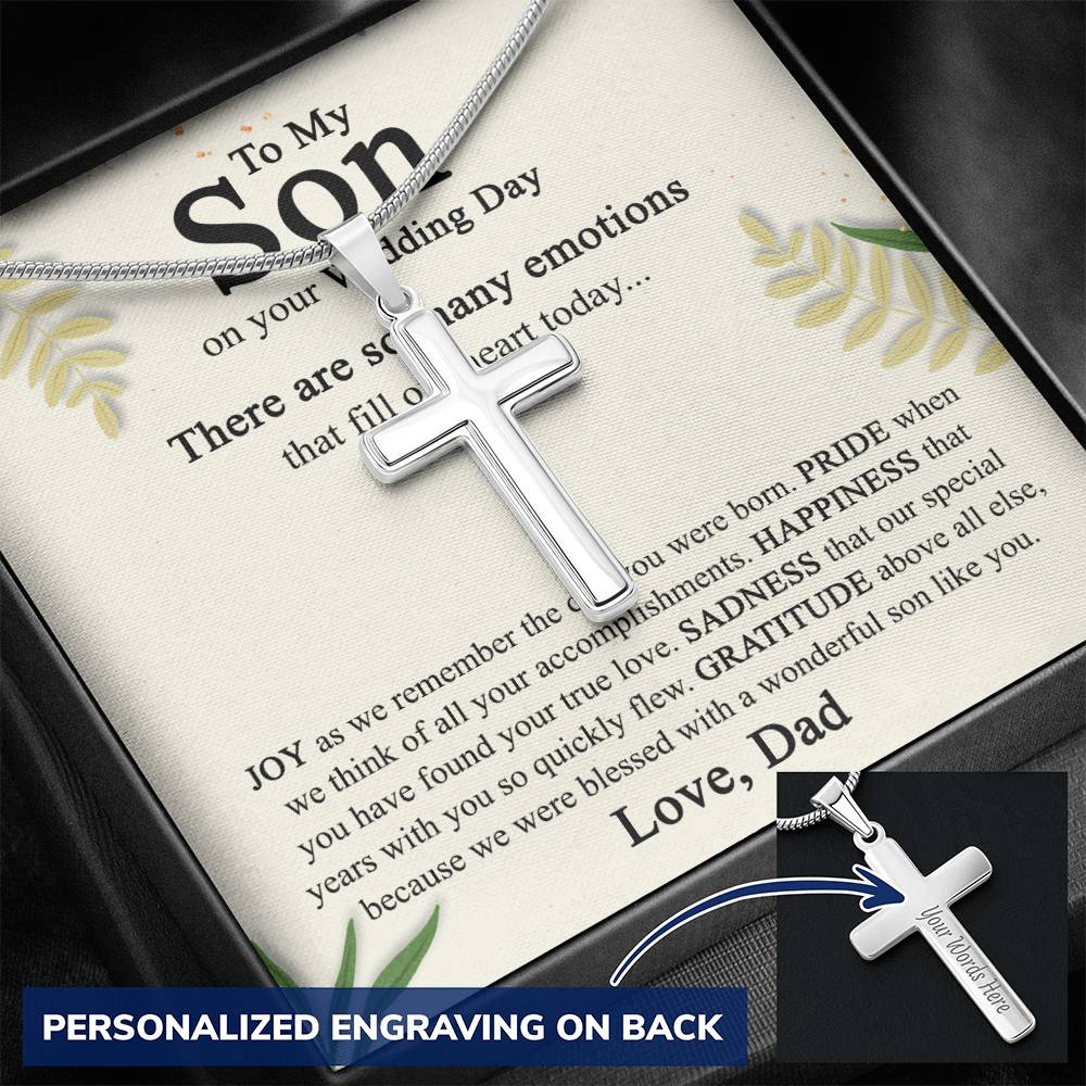 To My Son On His Wedding Day Cross Necklace from Dad, Gifts Cross Necklace for Son on Wedding Day from Dad, Father Gift Necklace To Son on Wedding Day, Necklace for Son, Jewelry Gift For Boys Men