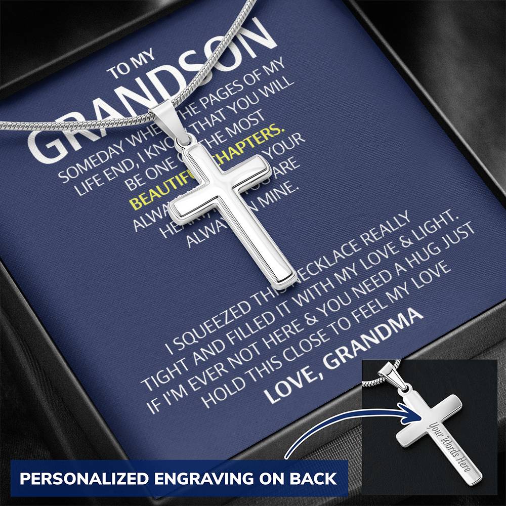 To My Grandson Cross Necklace From Grandma, Gift Necklace for grandson Cross Necklace Gift for Grandson, Grandma And grandson Gift Cross Necklace On Birthday, Graduation Jewelry Gift For Boys, Him