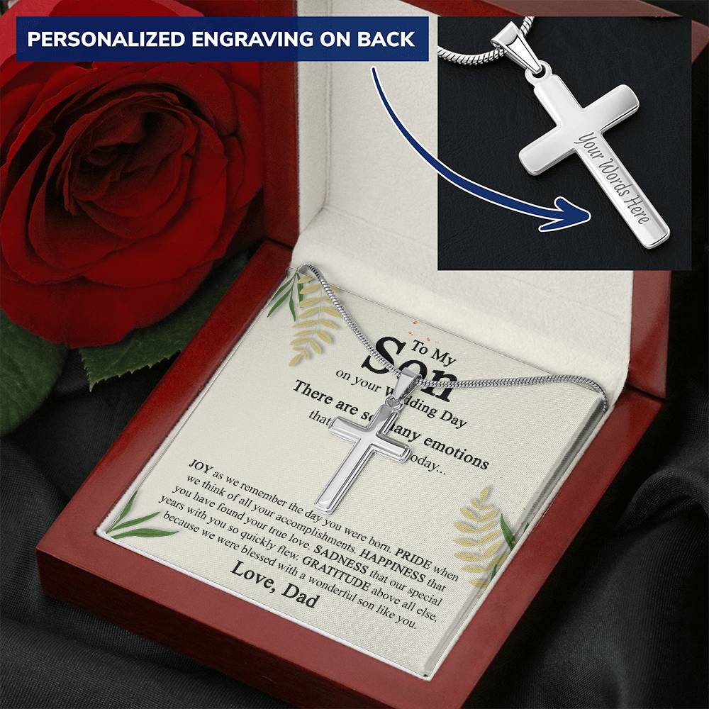 To My Son On His Wedding Day Cross Necklace from Dad, Gifts Cross Necklace for Son on Wedding Day from Dad, Father Gift Necklace To Son on Wedding Day, Necklace for Son, Jewelry Gift For Boys Men