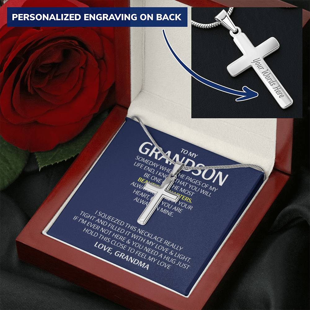 To My Grandson Cross Necklace From Grandma, Gift Necklace for grandson Cross Necklace Gift for Grandson, Grandma And grandson Gift Cross Necklace On Birthday, Graduation Jewelry Gift For Boys, Him