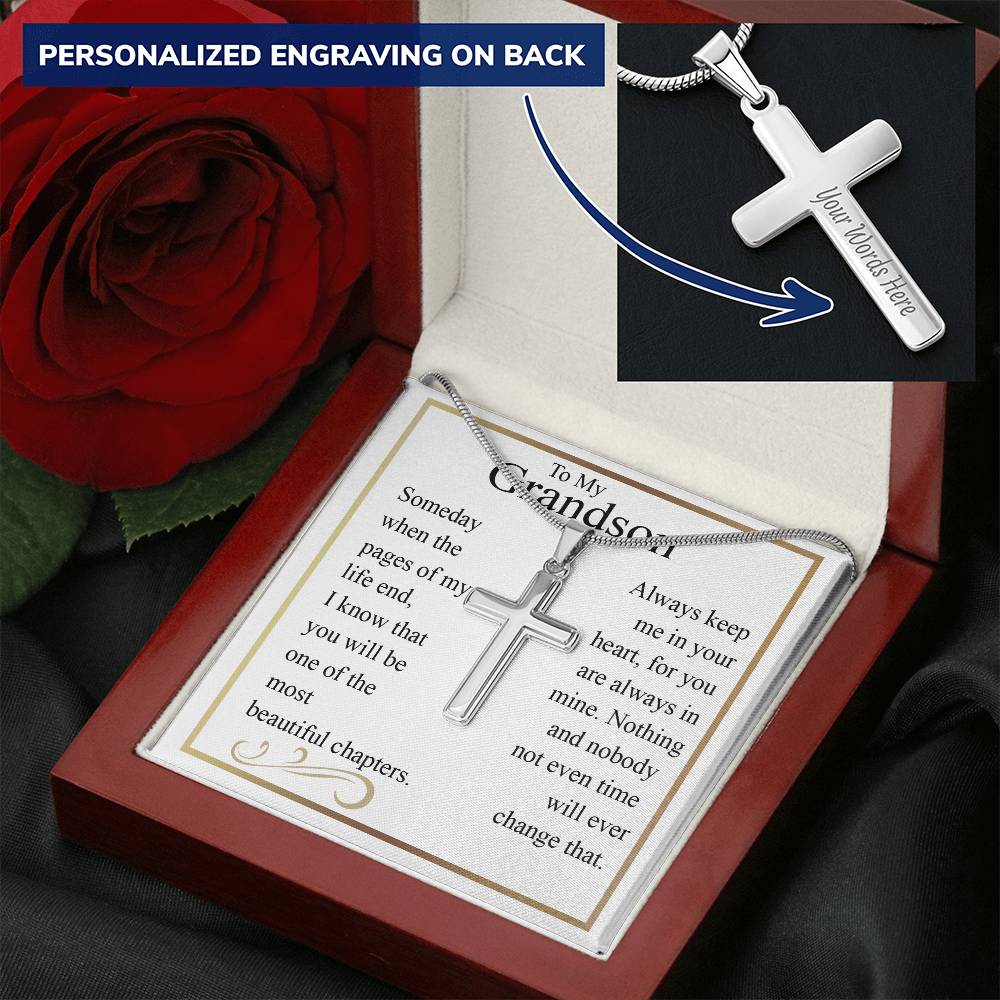 To My Grandson Cross Necklace Gift From Frandma Or Grandpa, Cross Pendant Gift For Grandson From Grandma, Birthday Gifts Necklace For Grandson, Jewelry For Men Cross Necklace Gift For Grandson Gift Personalized Cross Necklace
