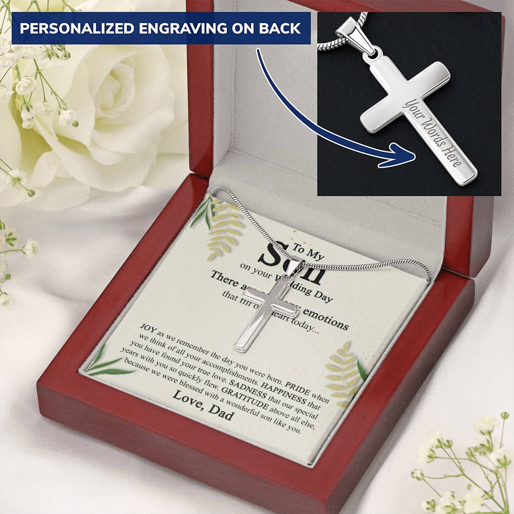 To My Son On His Wedding Day Cross Necklace from Dad, Gifts Cross Necklace for Son on Wedding Day from Dad, Father Gift Necklace To Son on Wedding Day, Necklace for Son, Jewelry Gift For Boys Men