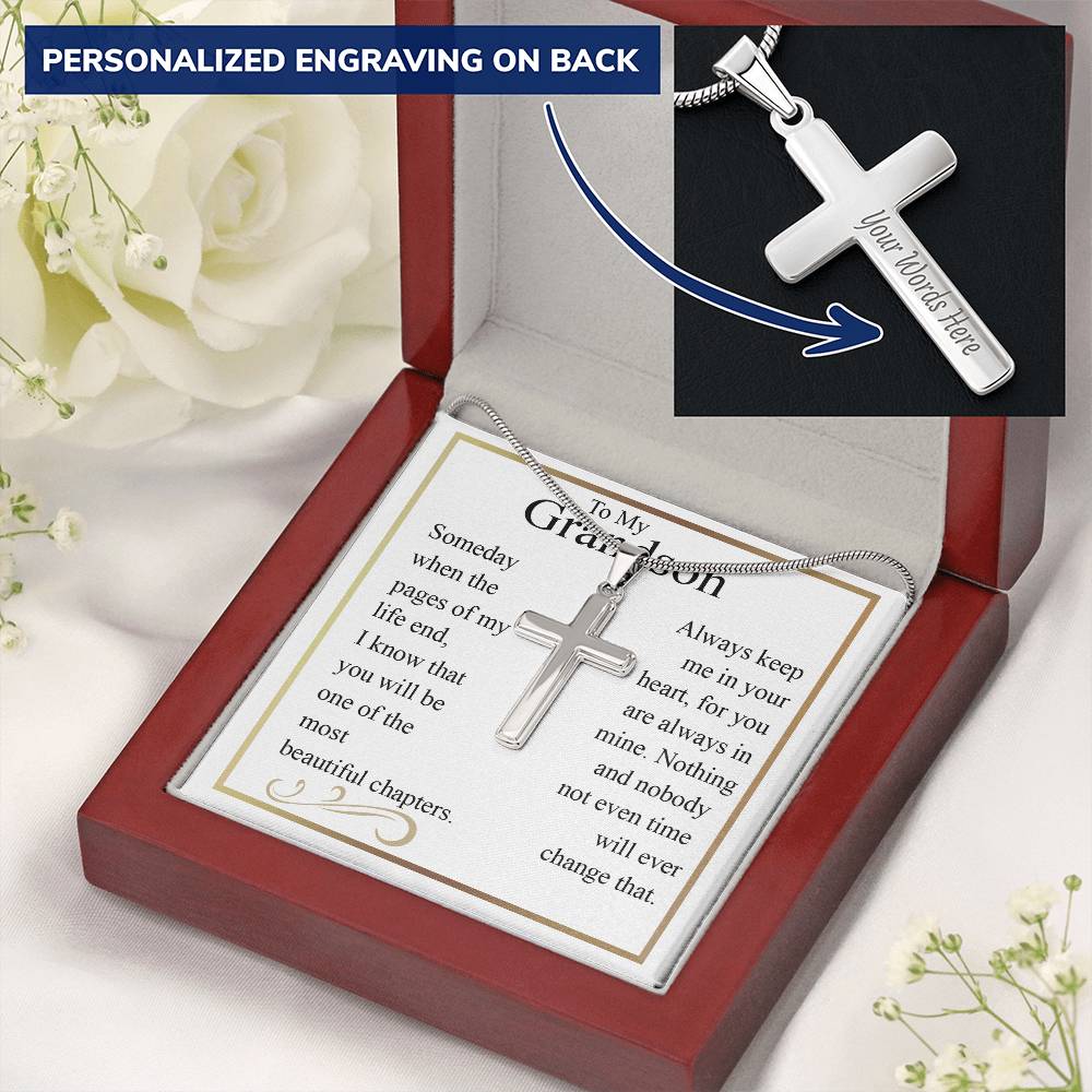 To My Grandson Cross Necklace Gift From Frandma Or Grandpa, Cross Pendant Gift For Grandson From Grandma, Birthday Gifts Necklace For Grandson, Jewelry For Men Cross Necklace Gift For Grandson Gift Personalized Cross Necklace