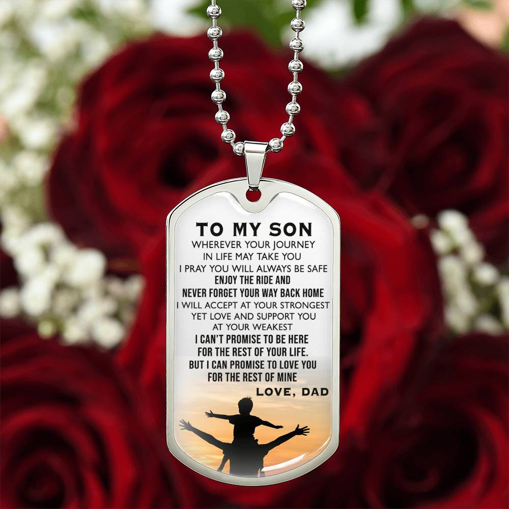 To My Son Dog Tag Necklace Wherever You Journey Gifts From Daddy's