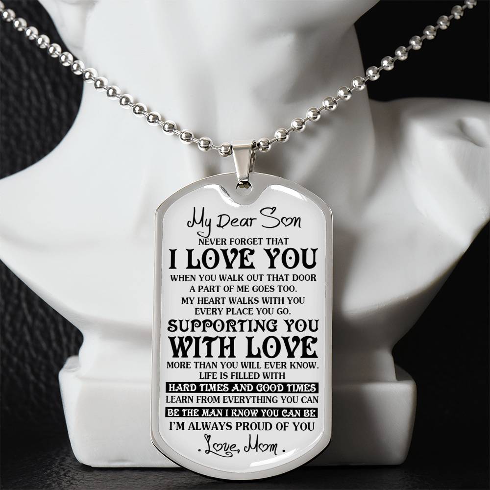 Mother And Son Necklace, To My Dear Son Dog Tag From Mom Love You