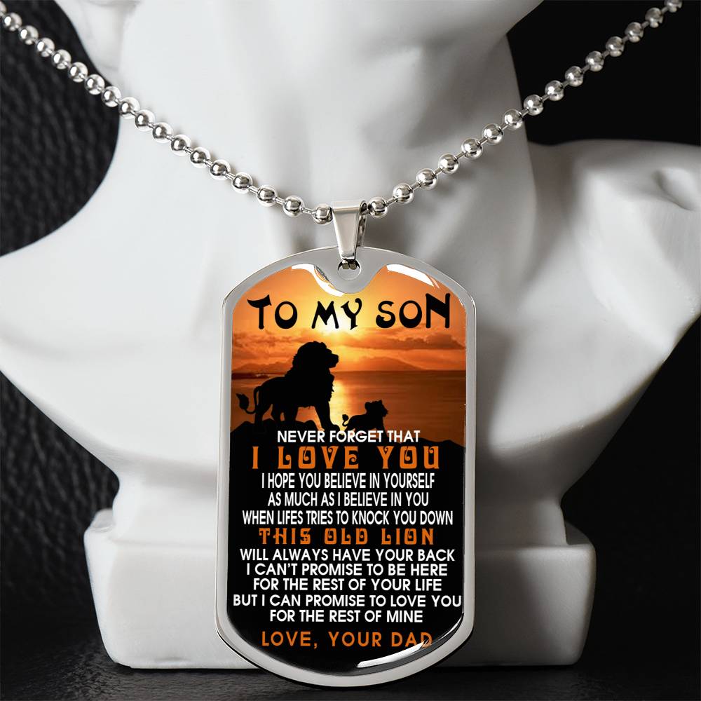 Lion Dog Tag Jewelry, To My Son Lion Dog Tag From Dad, This Old Lion Tag Pendant