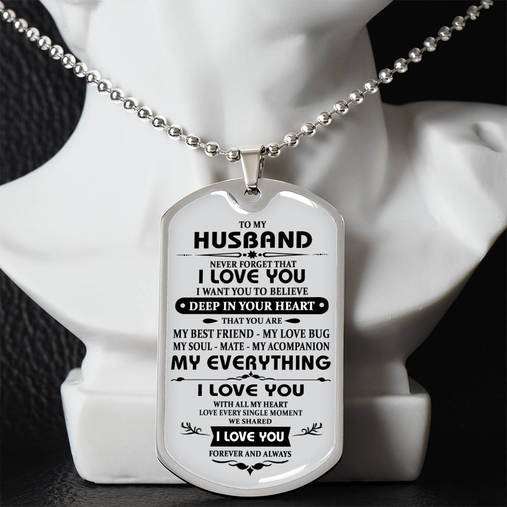 Husband Necklace Gift For Him, To My Husband Dog Tag From Wife Never Forget Jewelry