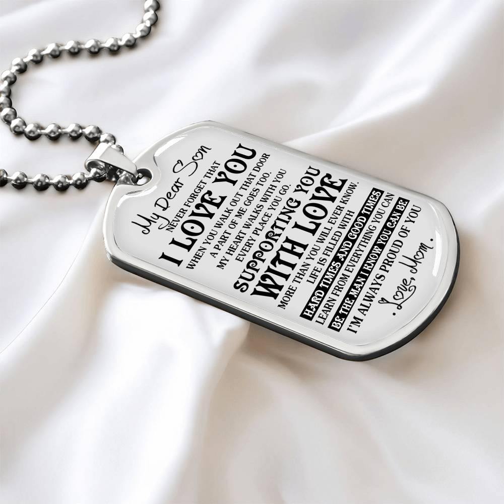 Mother And Son Necklace, To My Dear Son Dog Tag From Mom Love You