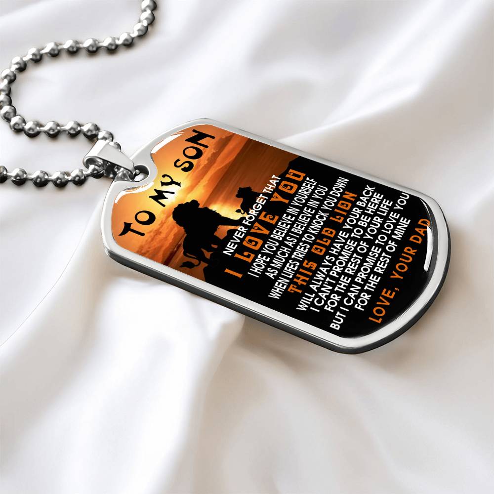 Lion Dog Tag Jewelry, To My Son Lion Dog Tag From Dad, This Old Lion Tag Pendant
