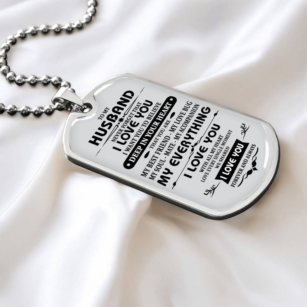 Husband Necklace Gift For Him, To My Husband Dog Tag From Wife Never Forget Jewelry