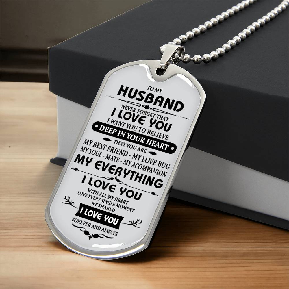 Husband Necklace Gift For Him, To My Husband Dog Tag From Wife Never Forget Jewelry
