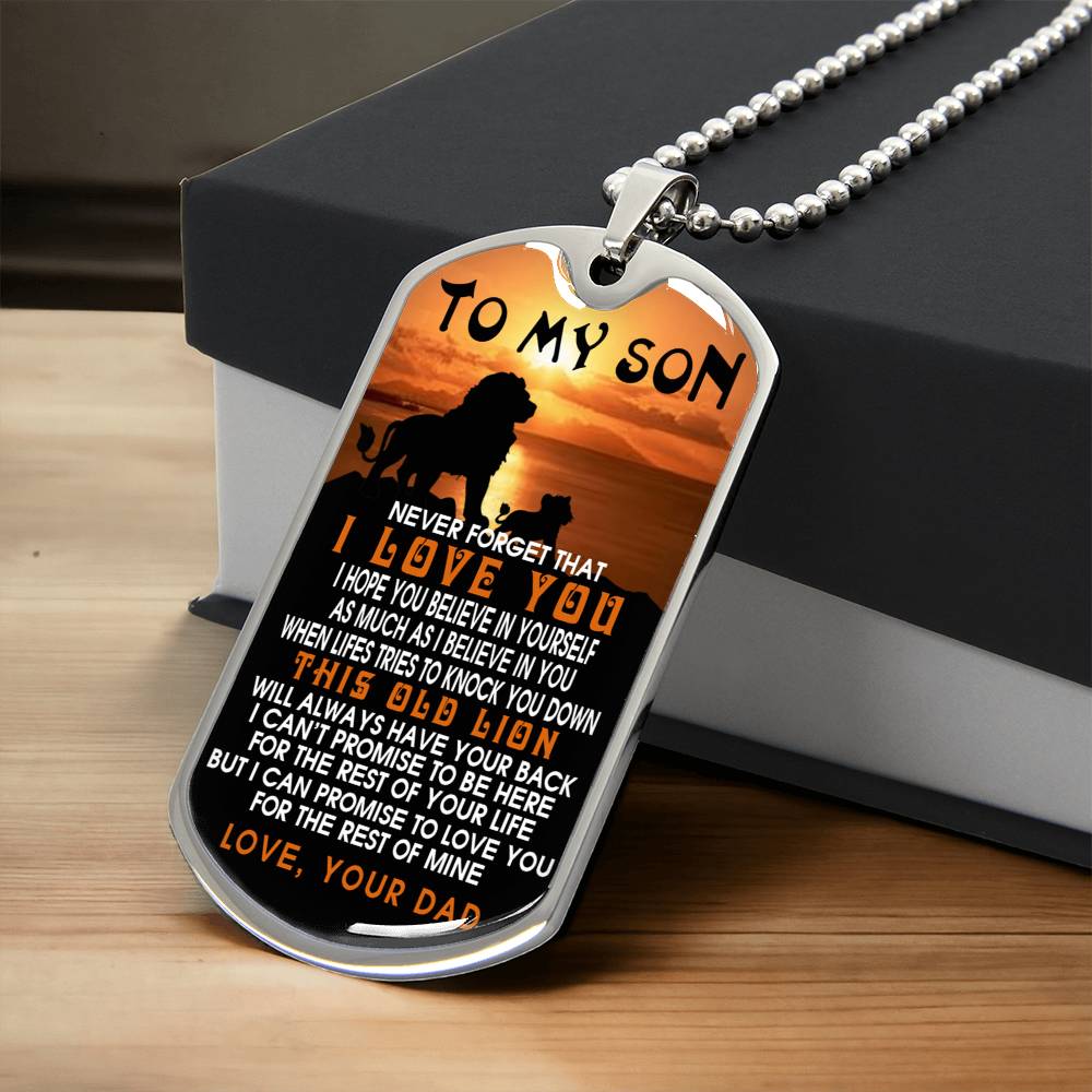 Lion Dog Tag Jewelry, To My Son Lion Dog Tag From Dad, This Old Lion Tag Pendant