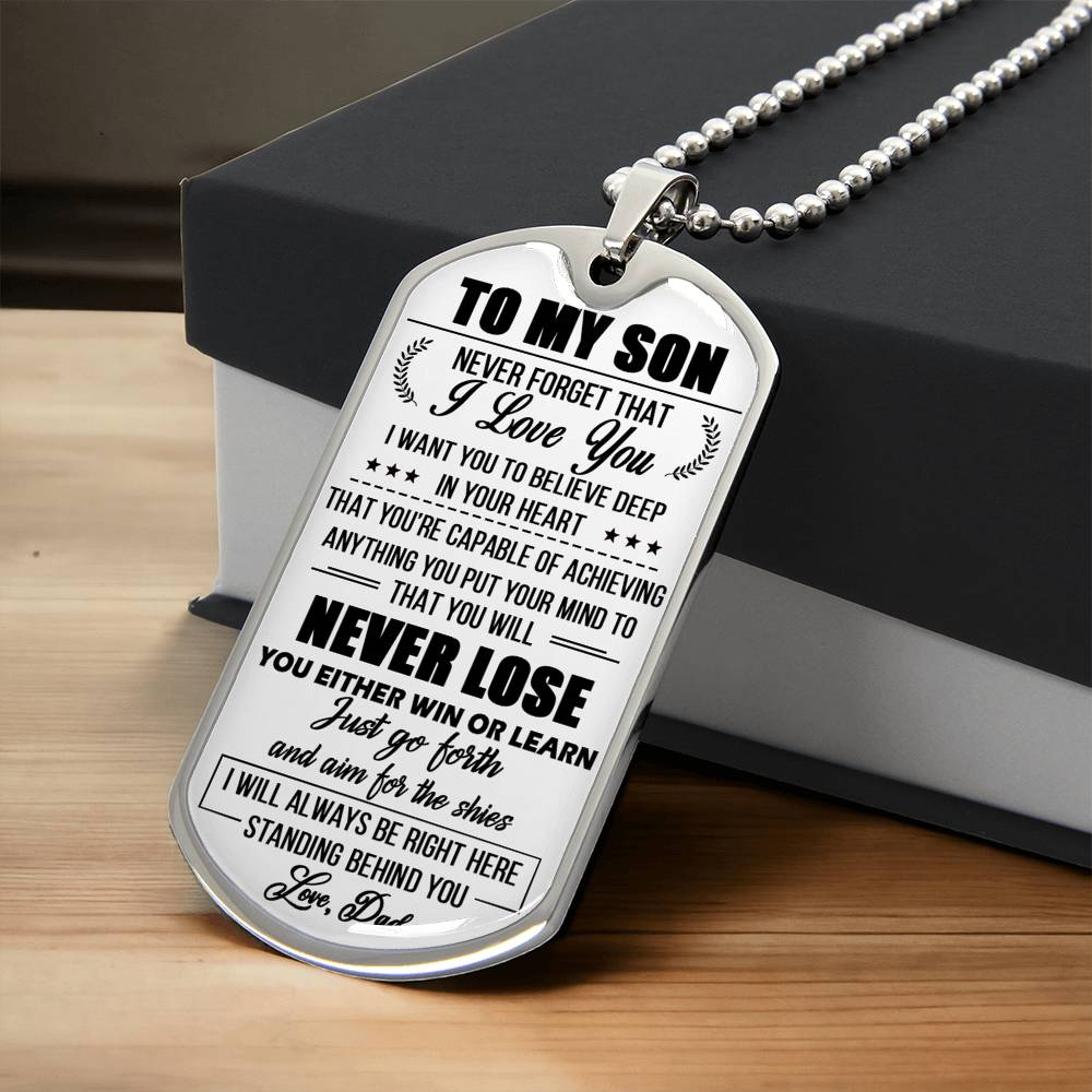 Never Forget That I Love You To MY Son Dog Tag Chain Gift From Daddy