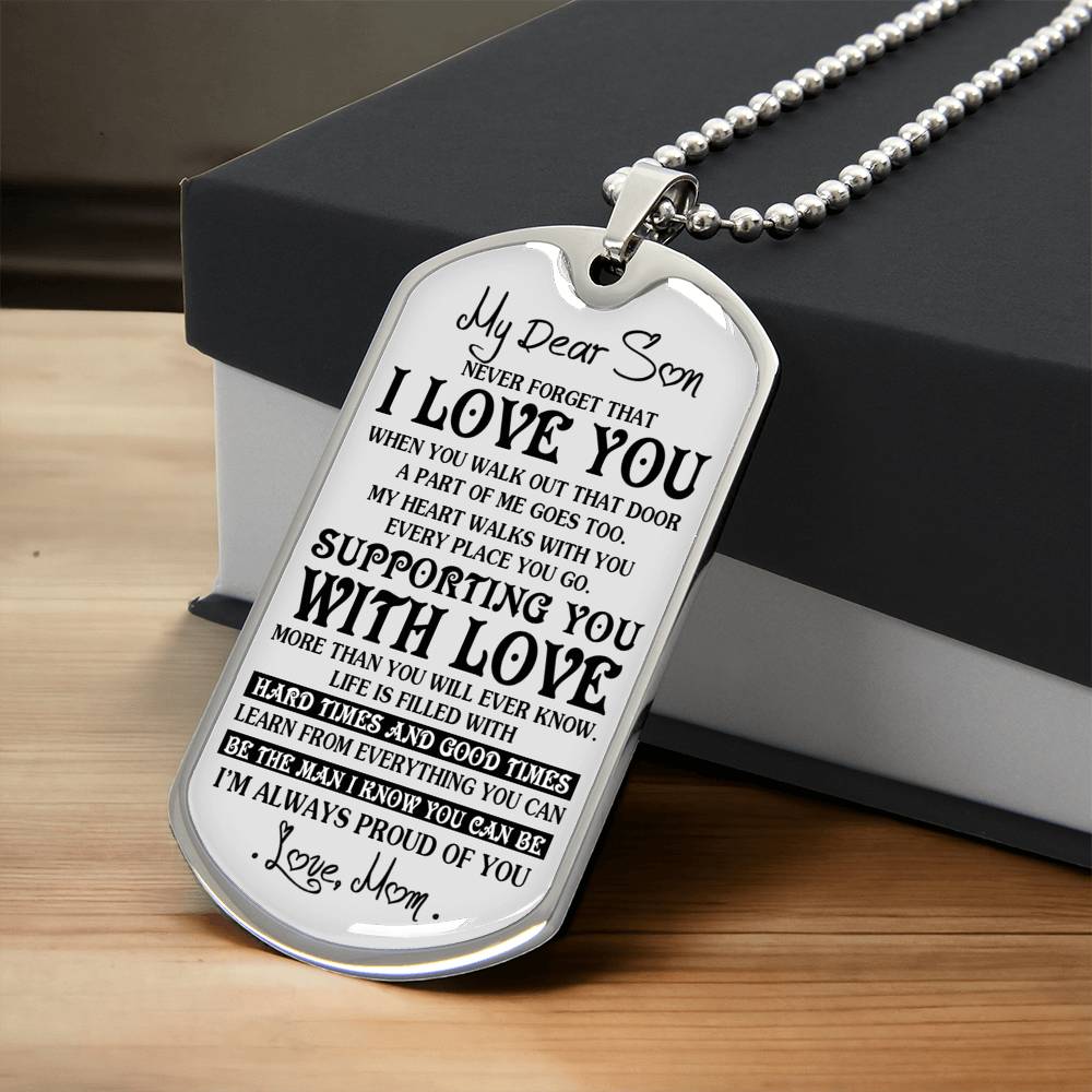 Mother And Son Necklace, To My Dear Son Dog Tag From Mom Love You