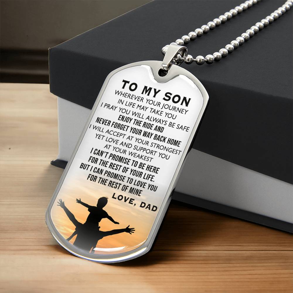 To My Son Dog Tag Necklace Wherever You Journey Gifts From Daddy's