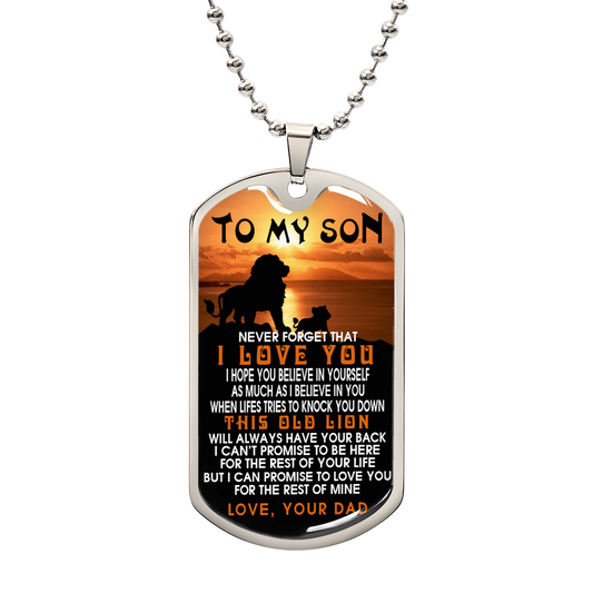 Lion Dog Tag Jewelry, To My Son Lion Dog Tag From Dad, This Old Lion Tag Pendant