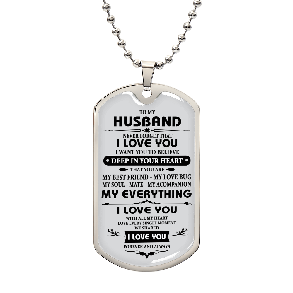 Husband Necklace Gift For Him, To My Husband Dog Tag From Wife Never Forget Jewelry