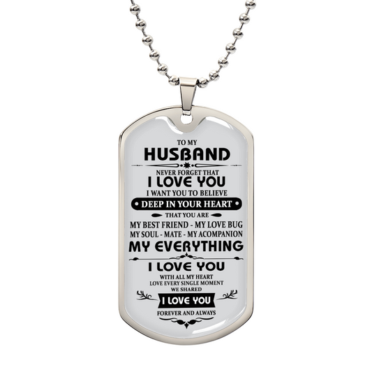 Husband Necklace Gift For Him, To My Husband Dog Tag From Wife Never Forget Jewelry