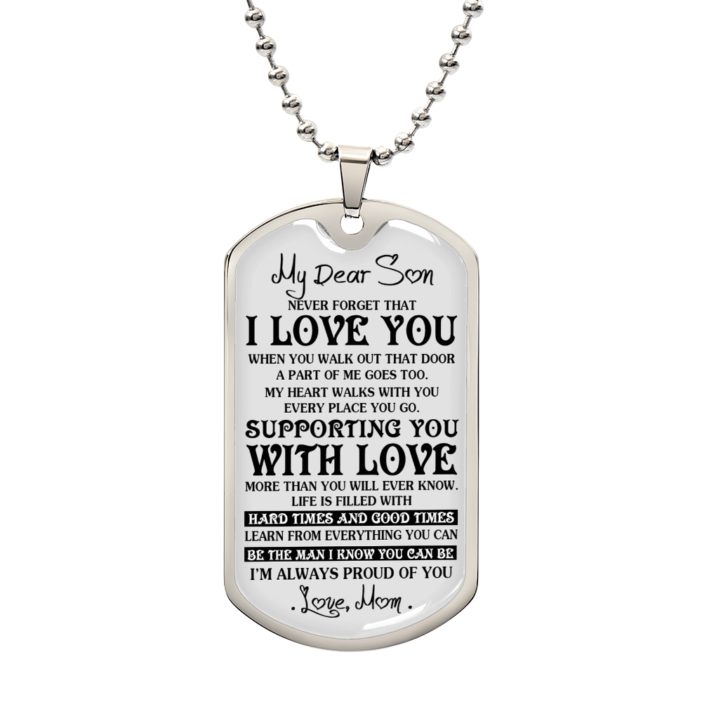 Mother And Son Necklace, To My Dear Son Dog Tag From Mom Love You