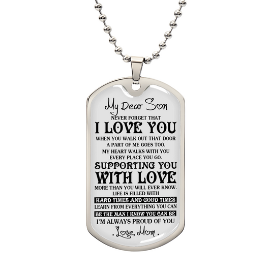 Mother And Son Necklace, To My Dear Son Dog Tag From Mom Love You