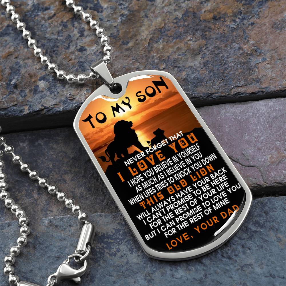 Lion Dog Tag Jewelry, To My Son Lion Dog Tag From Dad, This Old Lion Tag Pendant