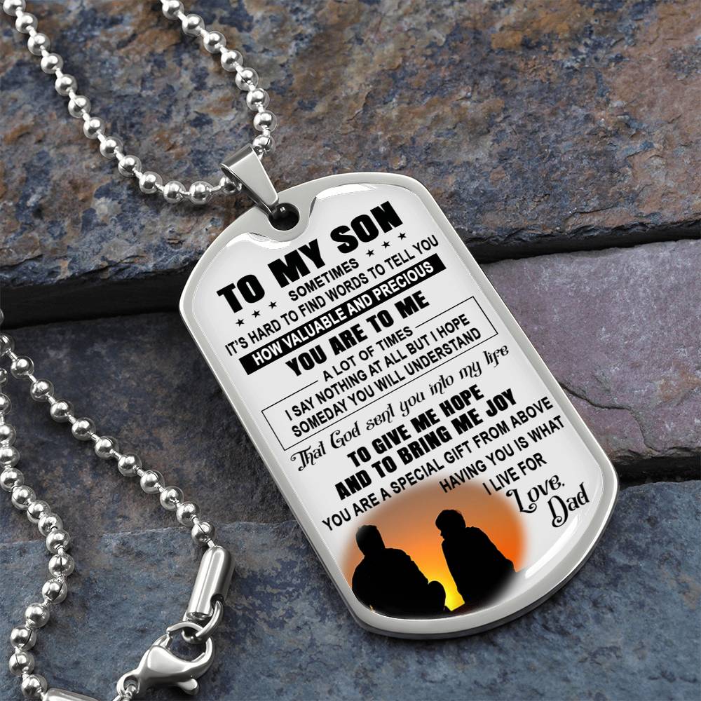 To My Son Dog Tag From Dad, Father And Son Necklace For Him