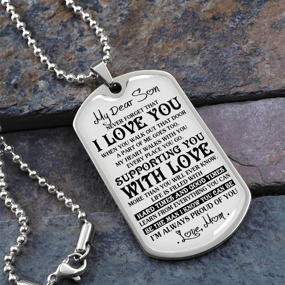 Mother And Son Necklace, To My Dear Son Dog Tag From Mom Love You