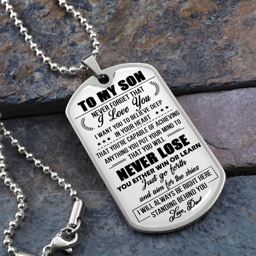 Never Forget That I Love You To MY Son Dog Tag Chain Gift From Daddy