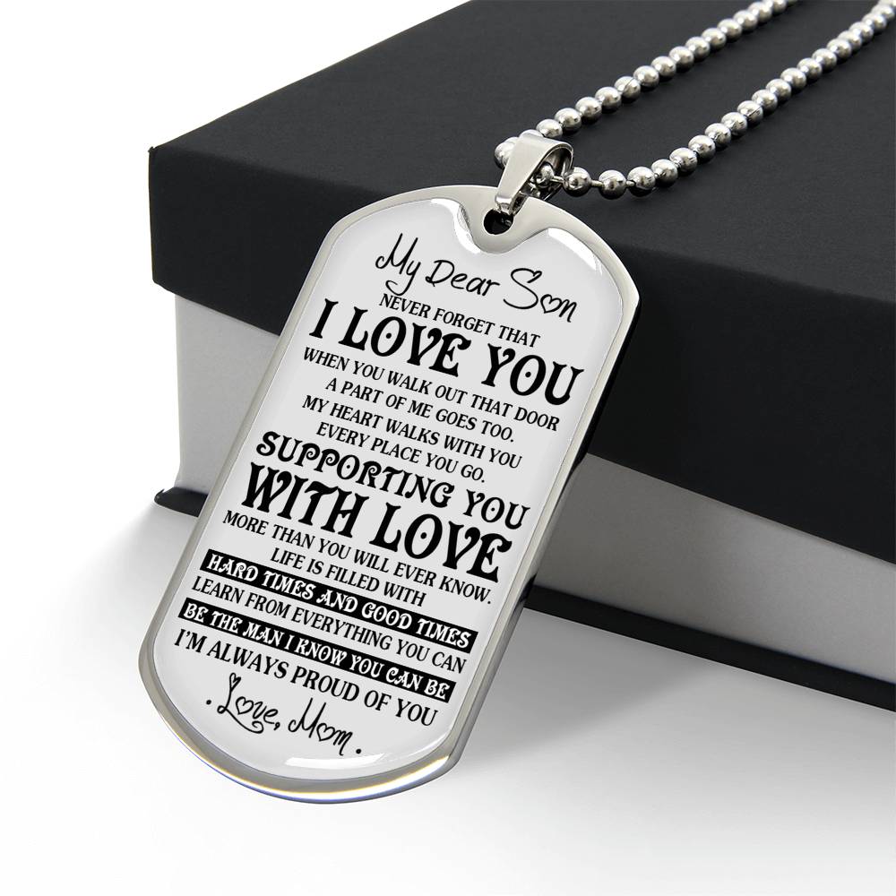 Mother And Son Necklace, To My Dear Son Dog Tag From Mom Love You