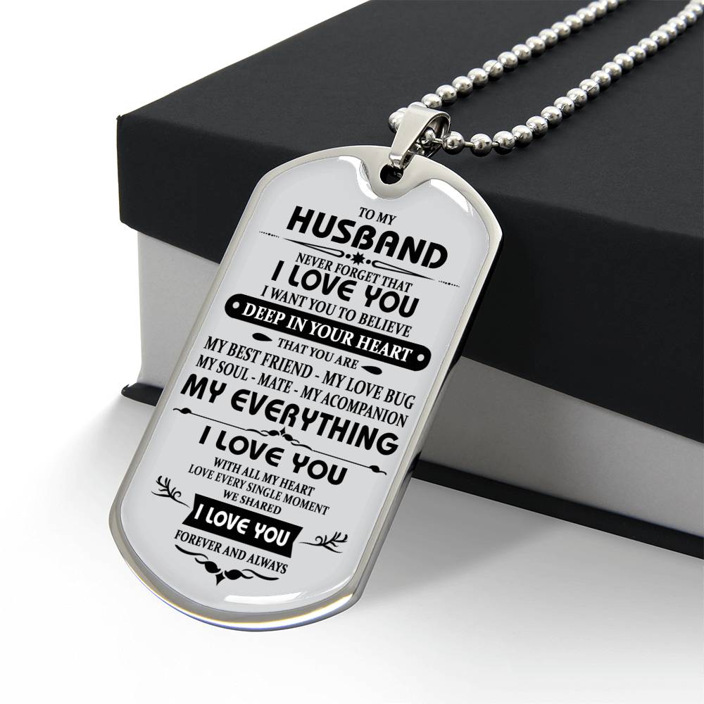 Husband Necklace Gift For Him, To My Husband Dog Tag From Wife Never Forget Jewelry