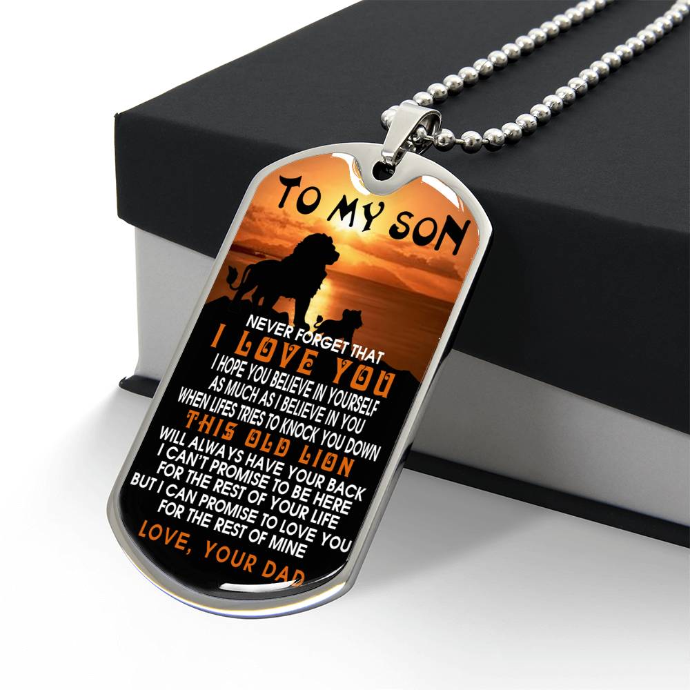 Lion Dog Tag Jewelry, To My Son Lion Dog Tag From Dad, This Old Lion Tag Pendant