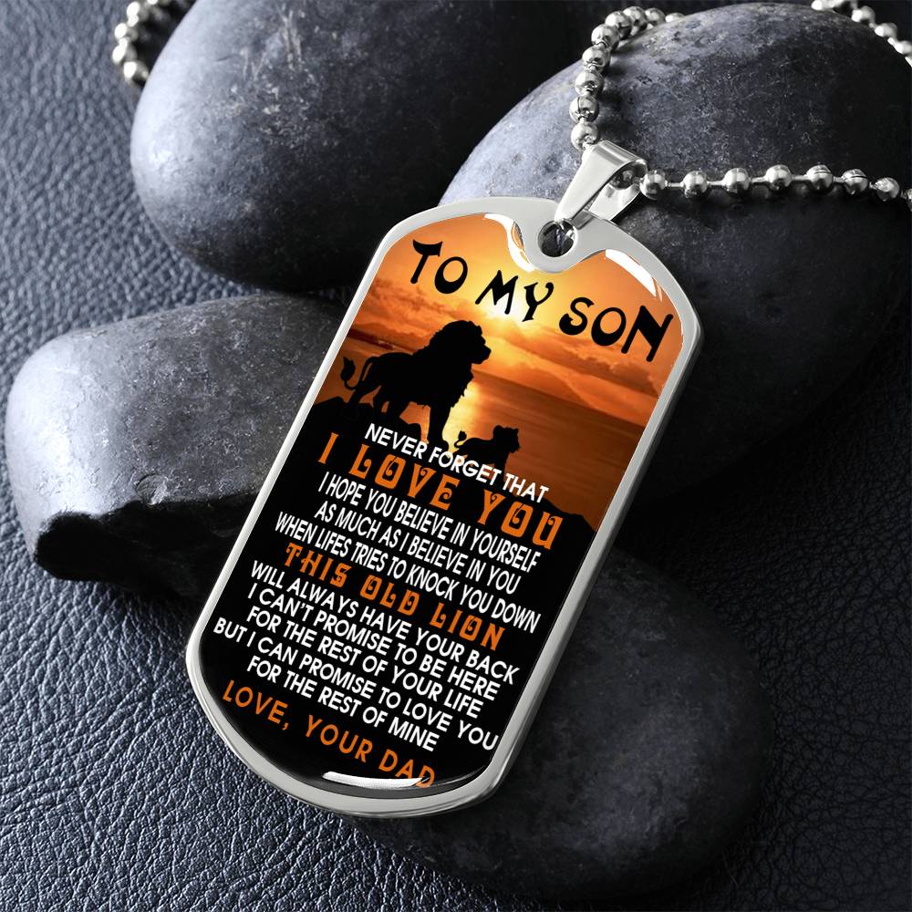 Lion Dog Tag Jewelry, To My Son Lion Dog Tag From Dad, This Old Lion Tag Pendant