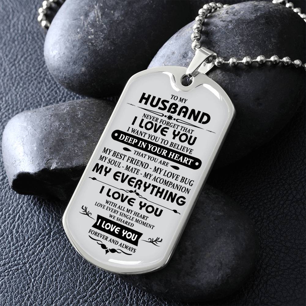 Husband Necklace Gift For Him, To My Husband Dog Tag From Wife Never Forget Jewelry