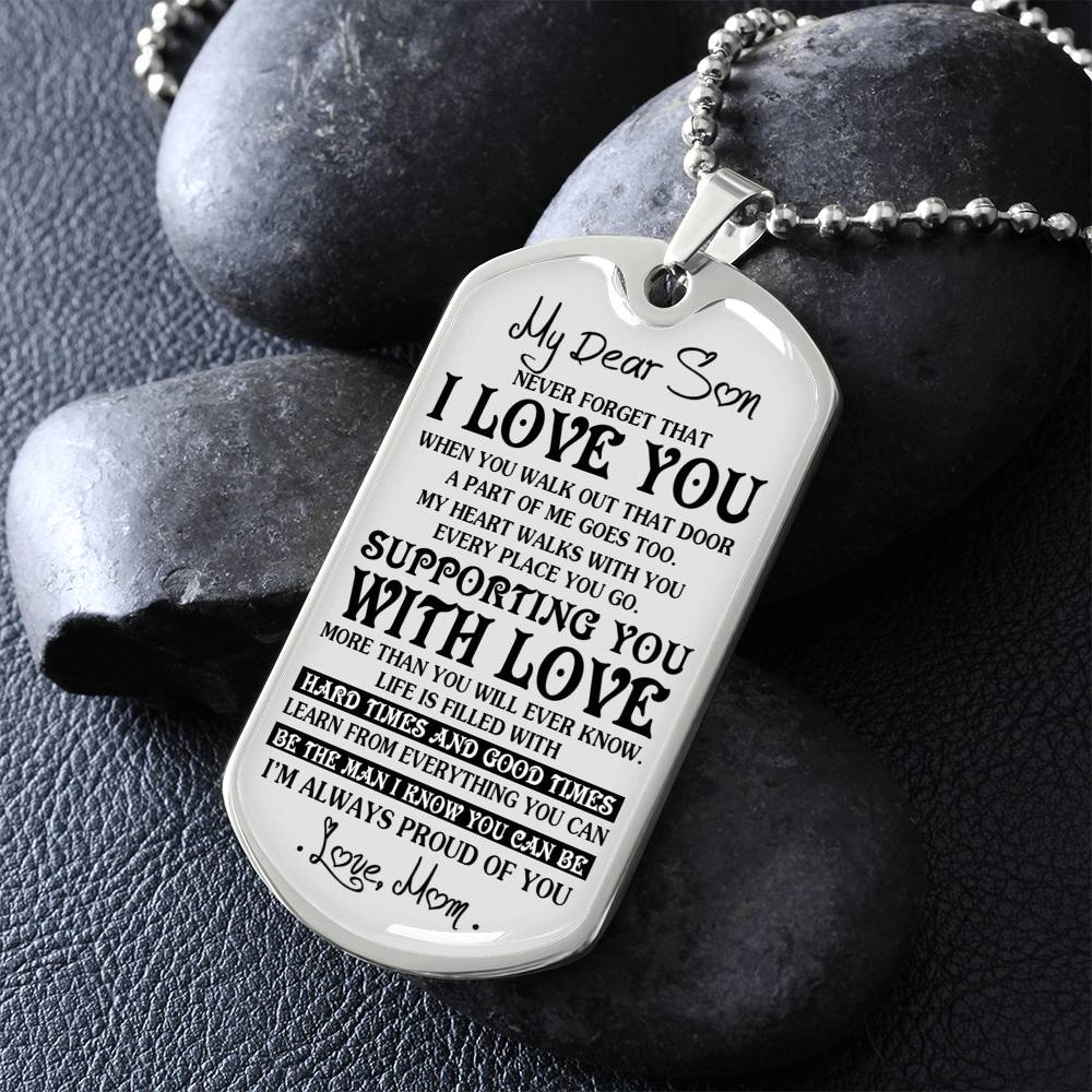 Mother And Son Necklace, To My Dear Son Dog Tag From Mom Love You