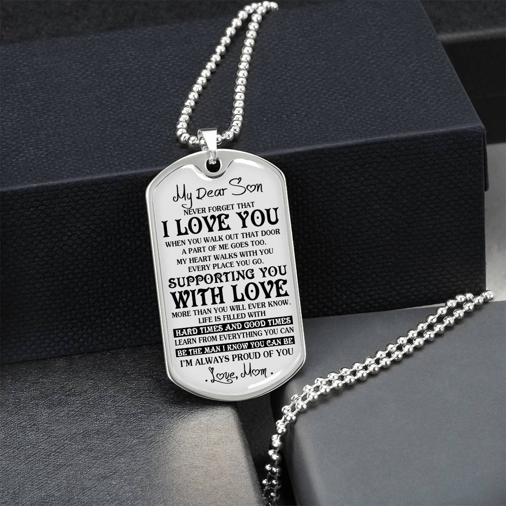 Mother And Son Necklace, To My Dear Son Dog Tag From Mom Love You