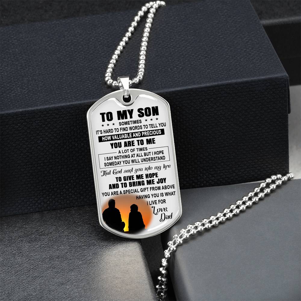 To My Son Dog Tag From Dad, Father And Son Necklace For Him
