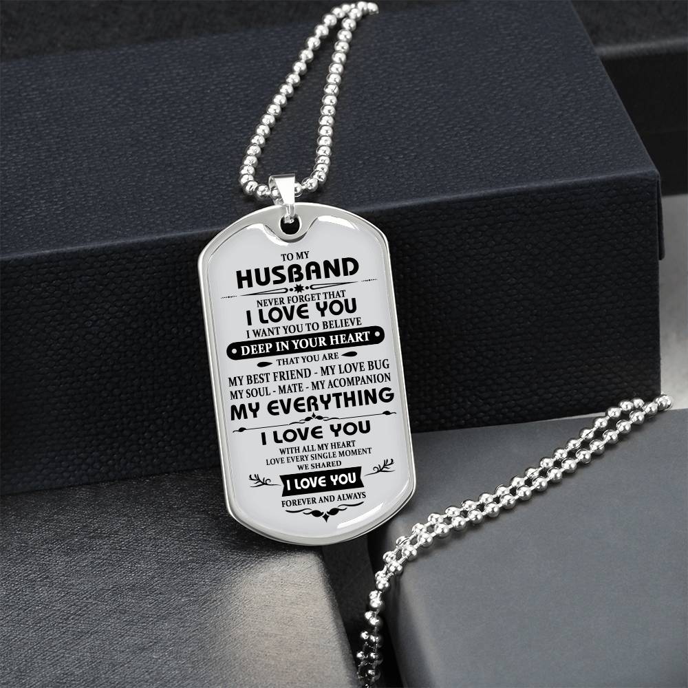 Husband Necklace Gift For Him, To My Husband Dog Tag From Wife Never Forget Jewelry
