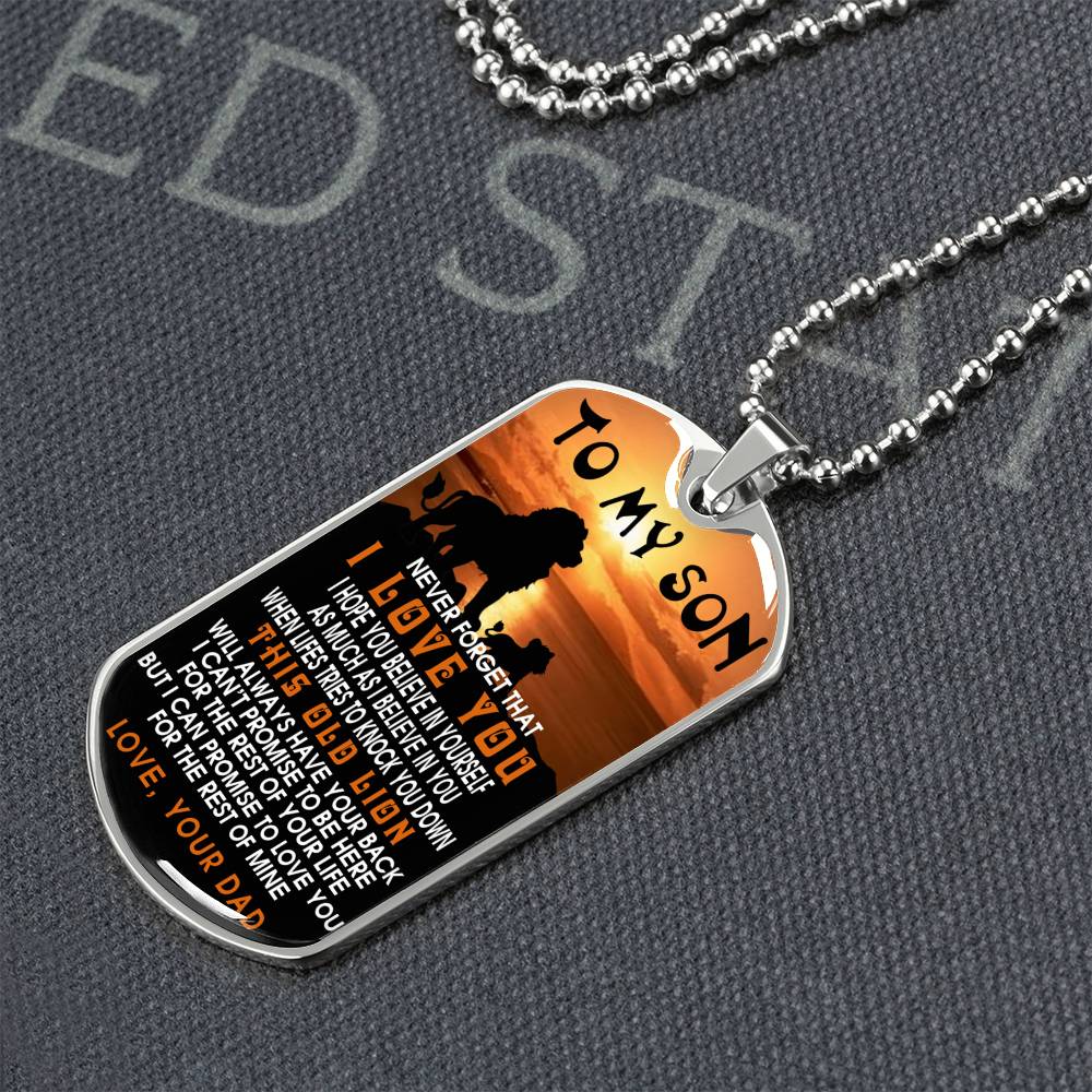 Lion Dog Tag Jewelry, To My Son Lion Dog Tag From Dad, This Old Lion Tag Pendant