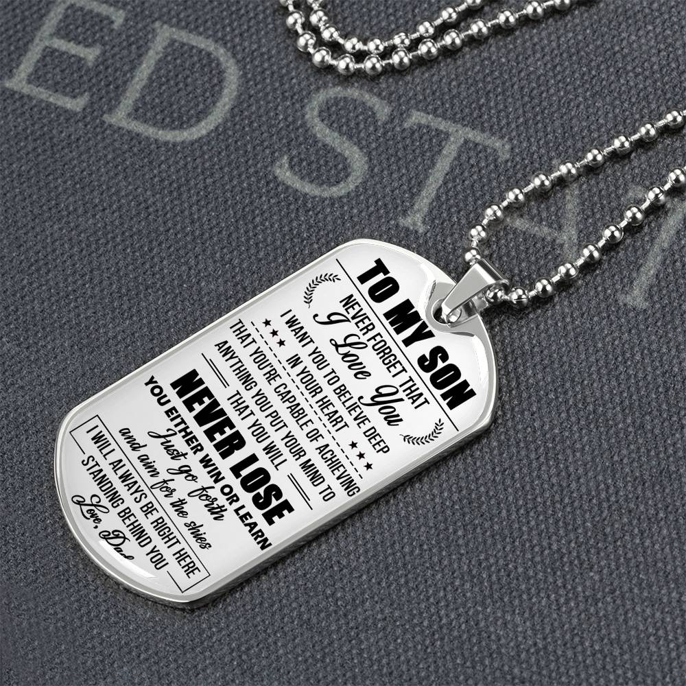 Never Forget That I Love You To MY Son Dog Tag Chain Gift From Daddy