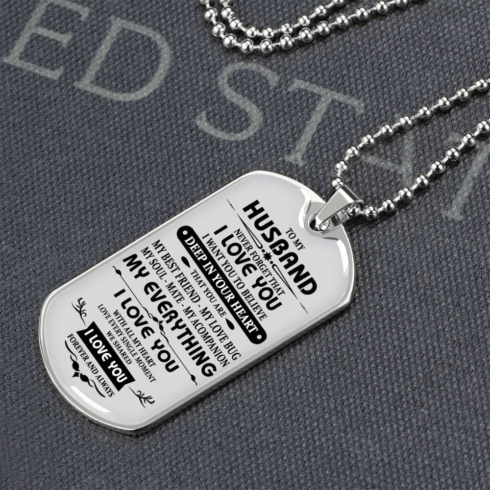 Husband Necklace Gift For Him, To My Husband Dog Tag From Wife Never Forget Jewelry